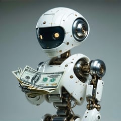 robot with a hand full of money